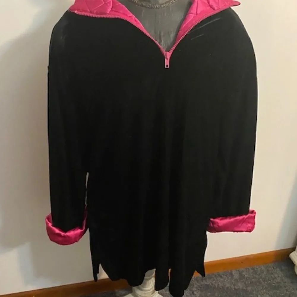 Black, Pink Velour  quilted neck line and sleeves Top